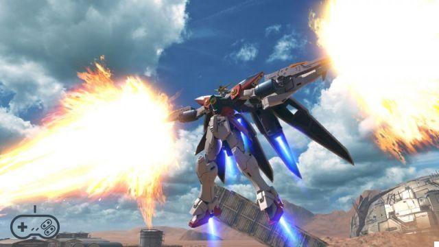 Em batalha com o Mobile Suit na revisão do Gundam Versus