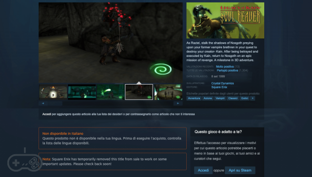 Legacy of Kain: Soul Reaver desaparece de Steam, se acerca una gran actualización